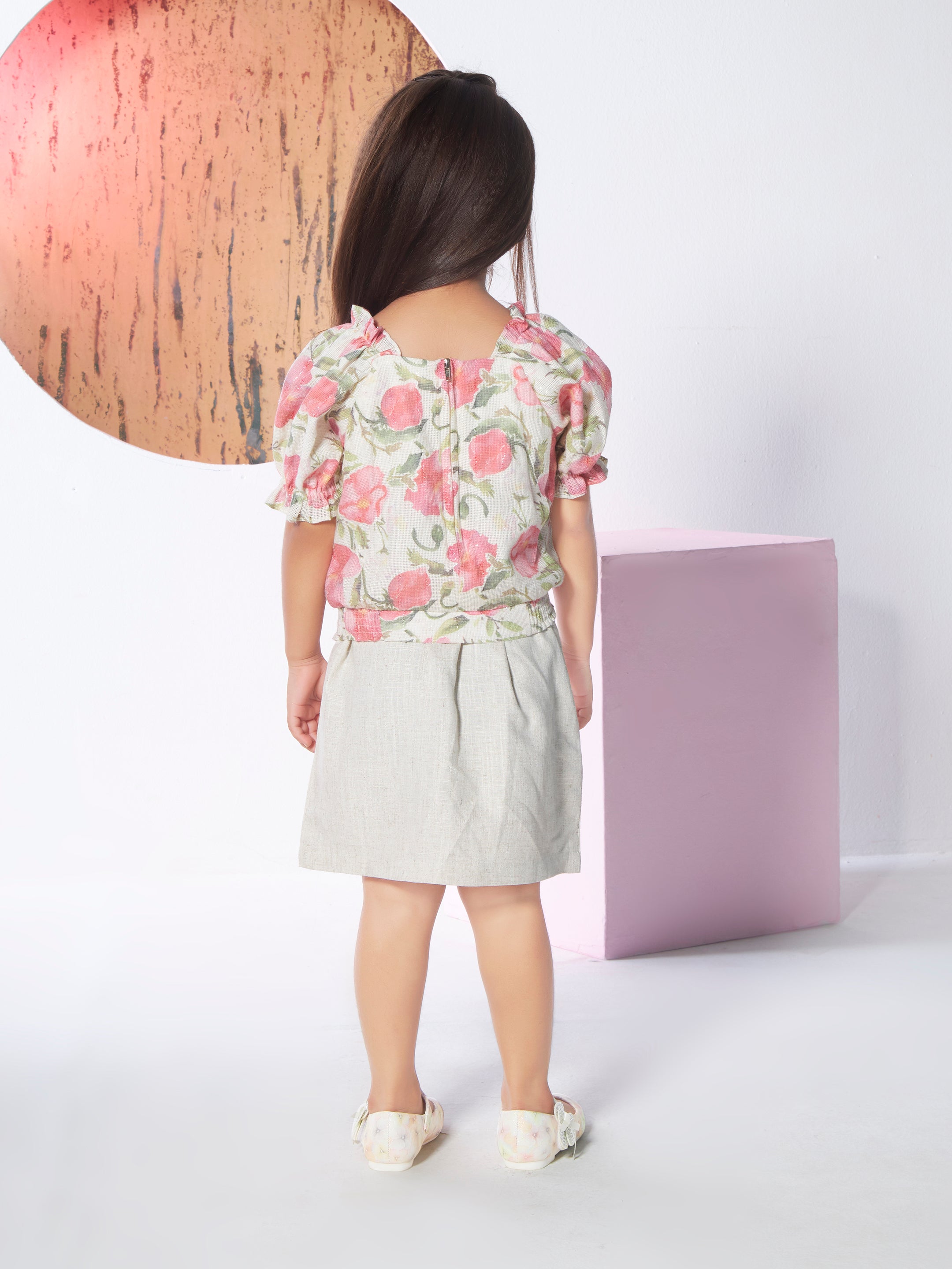 Girls Pink Casual Skirt Set
