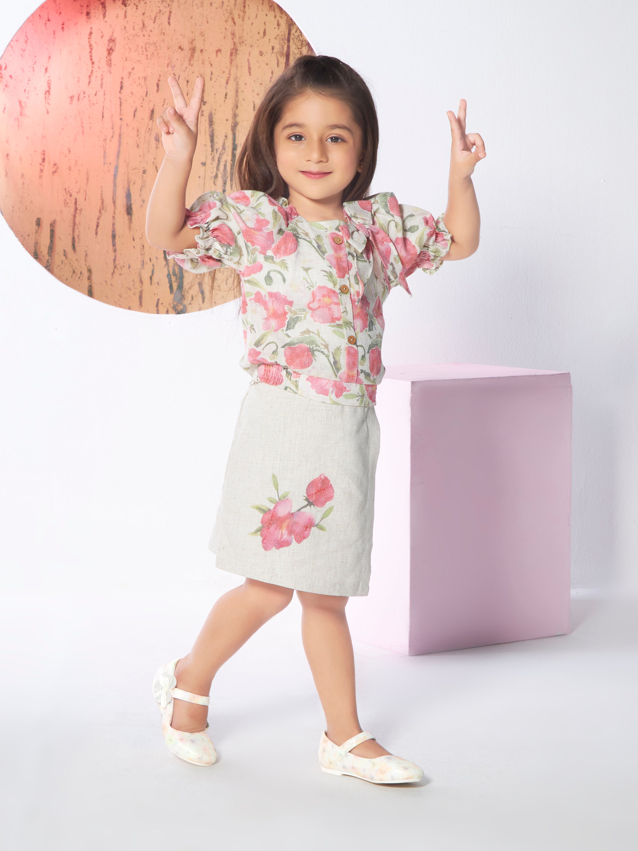 Girls Pink Casual Skirt Set