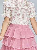 Girls Pink Casual Skirt Set