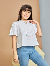 Girls White Casual Wear Top
