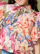 Girls Multicolor Three Quarter Sleeves Casual Top