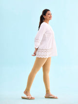 Women's Solid Beige Slim Fit Ankle Length Legging