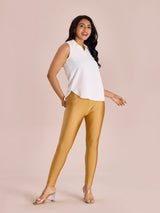 Women's Solid Bright Gold Slim Fit Shimmer Legging