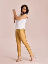 Women's Solid Bright Gold Slim Fit Shimmer Legging