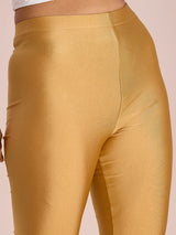 Women's Solid Bright Gold Slim Fit Shimmer Legging