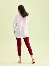 Women's Solid Maroon Cotton Cropped Legging