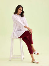 Women's Solid Maroon Cotton Cropped Legging