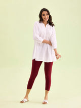 Women's Solid Maroon Cotton Cropped Legging