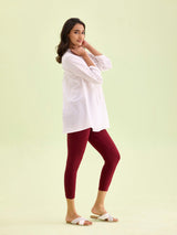 Women's Solid Maroon Cotton Cropped Legging