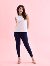 Women's Solid Navy Cotton Cropped Legging