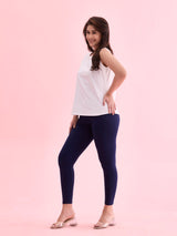 Women's Solid Navy Cotton Cropped Legging