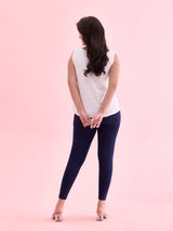 Women's Solid Navy Cotton Cropped Legging