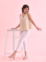 Women's Solid White Cotton Cropped Legging