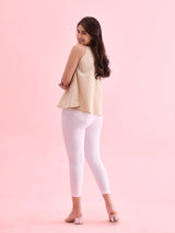 Women's Solid White Cotton Cropped Legging