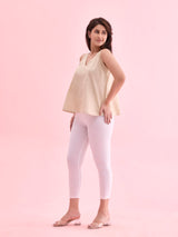 Women's Solid White Cotton Cropped Legging