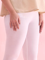 Women's Solid White Cotton Cropped Legging