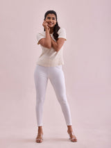 Women's Solid White Ribbed Legging
