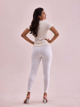 Women's Solid White Ribbed Legging