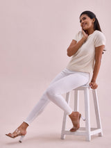 Women's Solid White Ribbed Legging