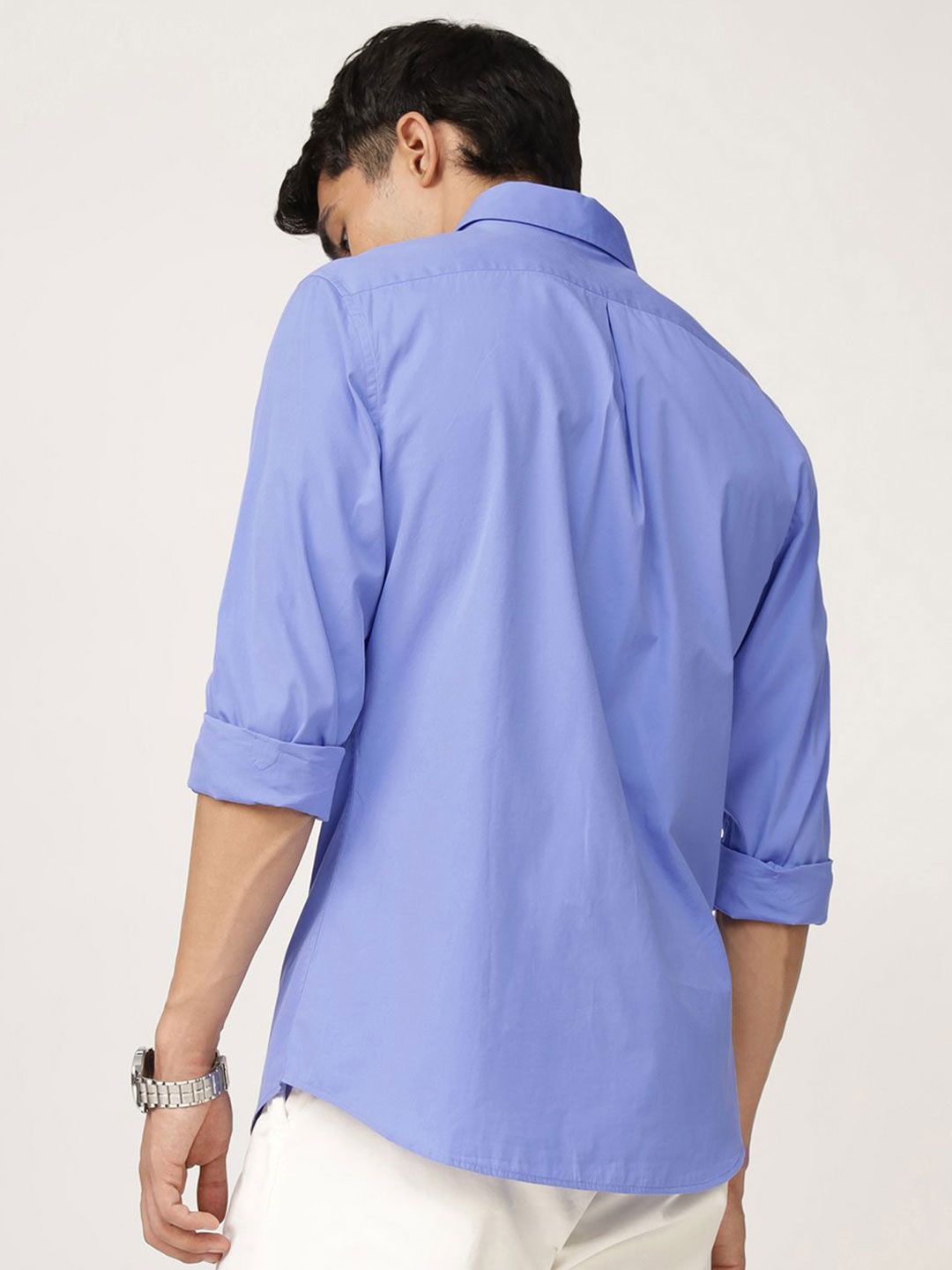 Men's Blue Casual Regular Fit Solid Full Sleeves Shirt