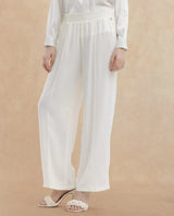 Women's Haz White Polyester Fabric Wide Leg Fit Plain Ankle Length Trousers