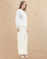 Women's Haz White Polyester Fabric Wide Leg Fit Plain Ankle Length Trousers