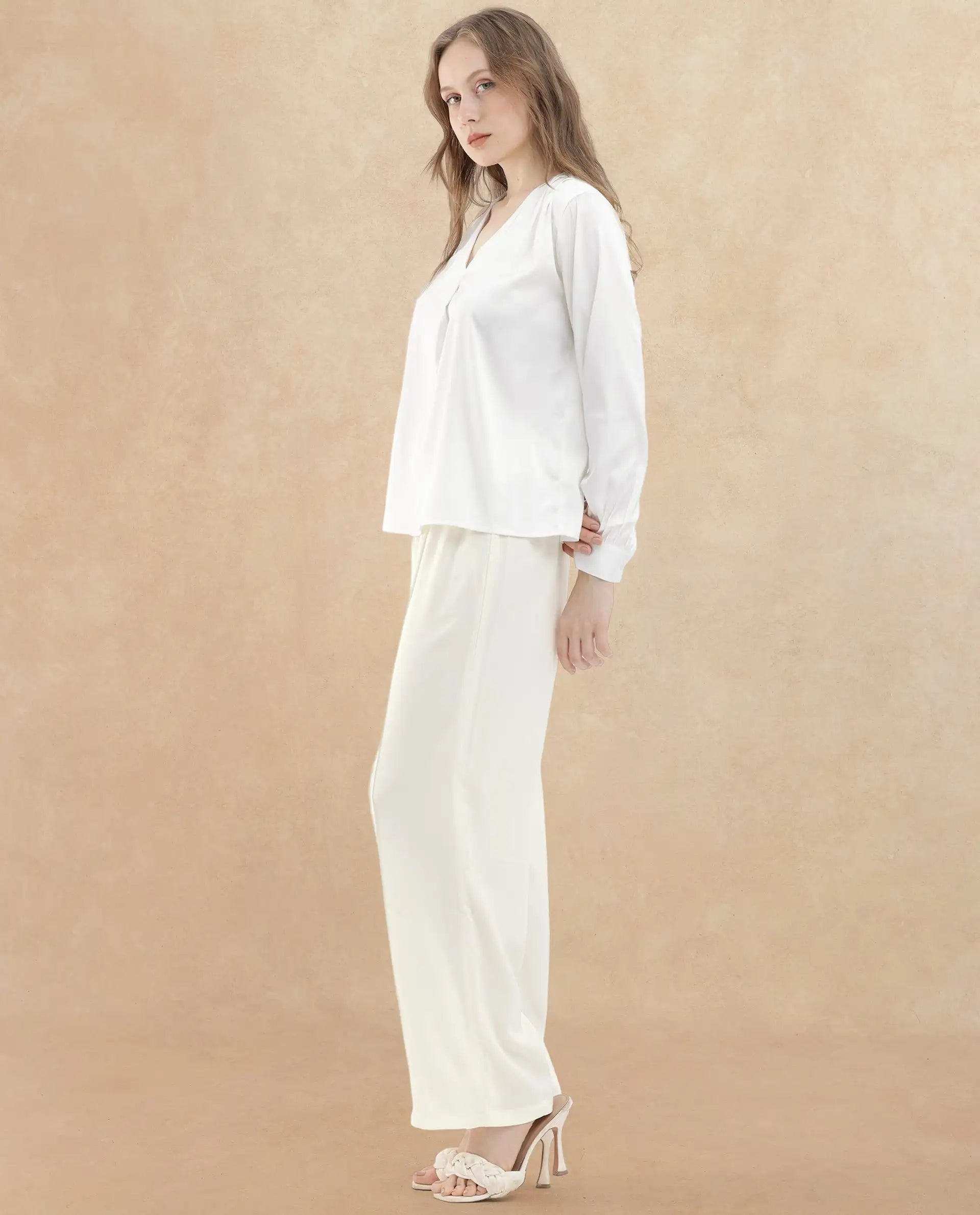 Women's Haz White Polyester Fabric Wide Leg Fit Plain Ankle Length Trousers