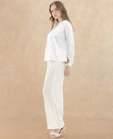 Women's Haz White Polyester Fabric Wide Leg Fit Plain Ankle Length Trousers
