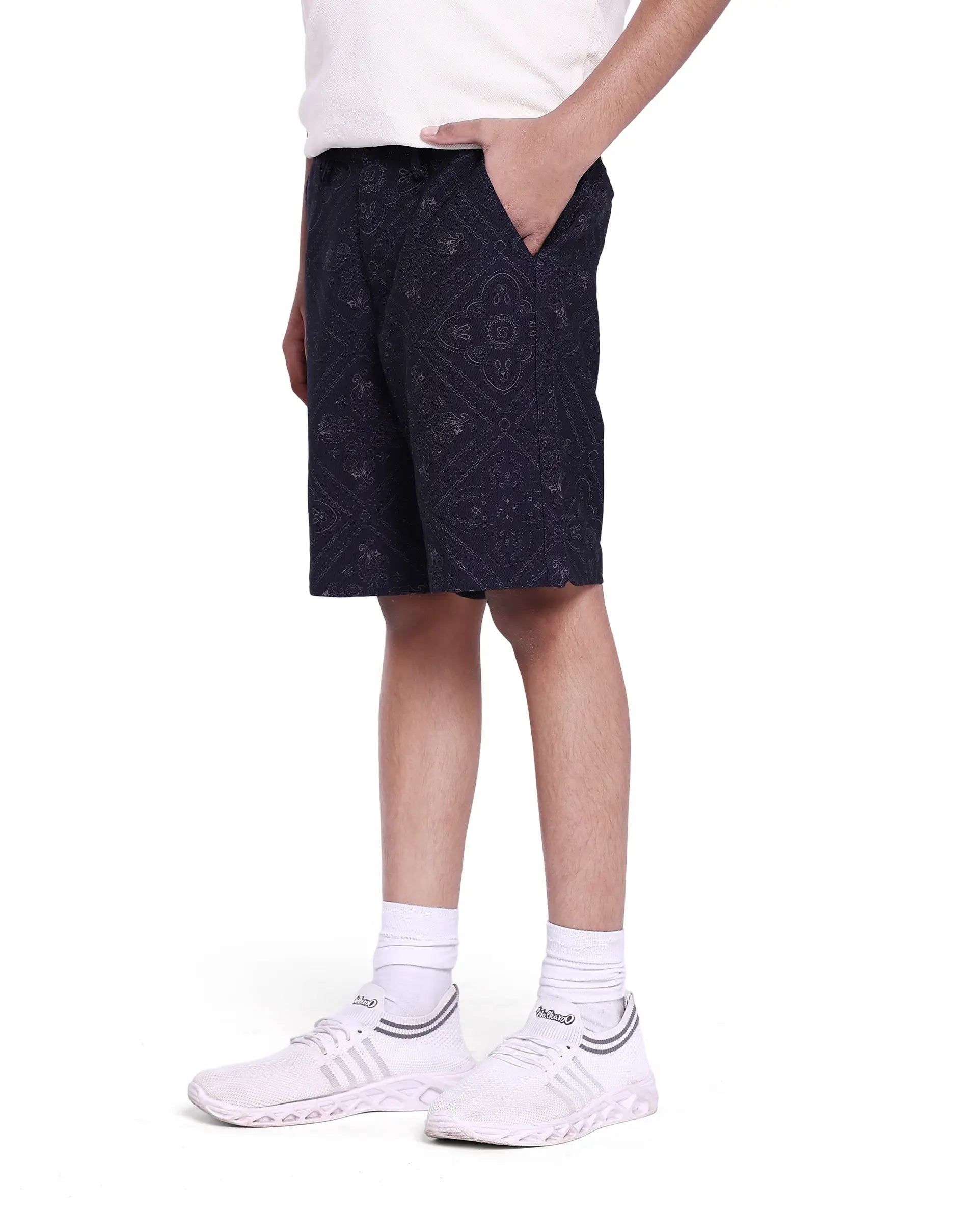 Boys Navy Casual Regular Fit Printed Shorts