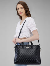 Women's Black Faux Leather Laptop Backpack Handbag 9L