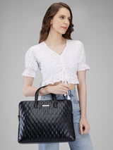 Women's Black Faux Leather Laptop Backpack Handbag 9L
