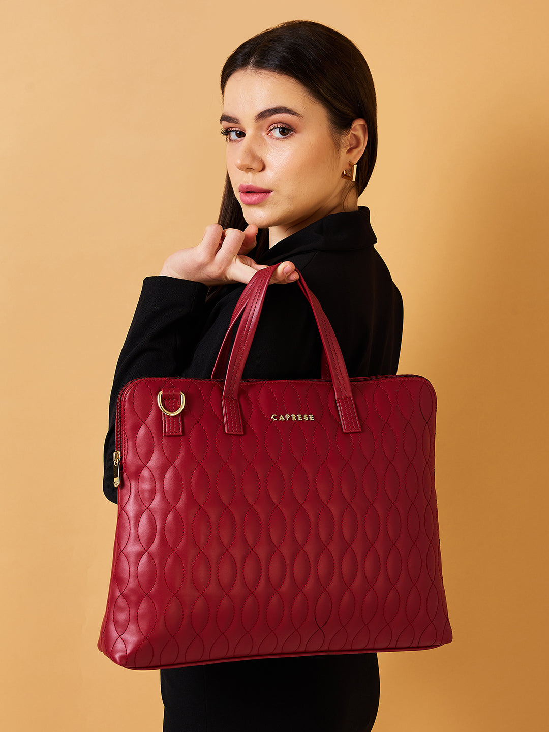 Women's Maroon Faux Leather Laptop Backpack Handbag 9L