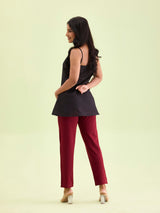 Women's Solid Maroon Cotton Mid Rise Kurti Pant