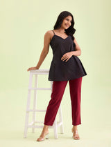 Women's Solid Maroon Cotton Mid Rise Kurti Pant