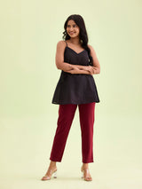 Women's Solid Maroon Cotton Mid Rise Kurti Pant