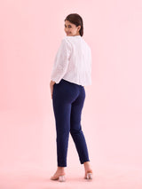 Women's Solid Navy Cotton Kurti Pant