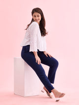 Women's Solid Navy Cotton Kurti Pant