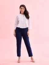 Women's Solid Navy Cotton Kurti Pant