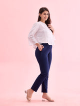 Women's Solid Navy Cotton Kurti Pant