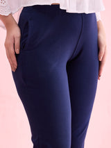 Women's Solid Navy Cotton Kurti Pant