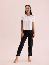 Women's Solid Black Cotton Pencil Pant