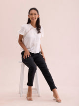 Women's Solid Black Cotton Pencil Pant