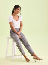 Women's Ikat Grey Mid Rise Printed Pencil Pant