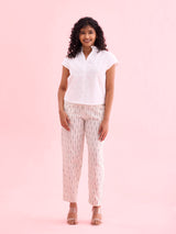 Women's Ikat White Printed Pencil Pant
