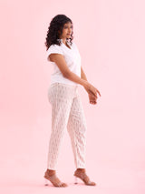 Women's Ikat White Printed Pencil Pant