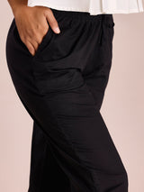 Women's Solid Black Comfort Fit Cotton Pant