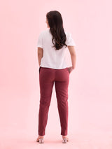 Women's Solid Marron Mid Rise Cotton Pant