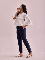 Women's Solid Navy Comfort Fit Cotton Pant