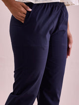 Women's Solid Navy Comfort Fit Cotton Pant