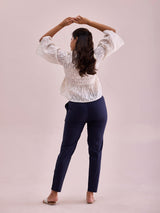 Women's Solid Navy Comfort Fit Cotton Pant